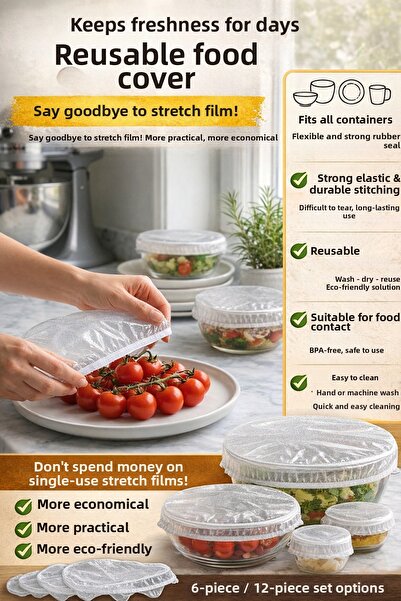 BLUE SİDE 12 Pieces of Pot Lid Caps That Preserve Freshness, Food Caps, Stret...