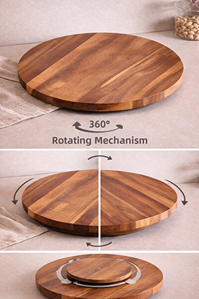 MİS KİTCHEN 23 cm Acacia Wood Rotating Presentation Stand |   360 °   Lazy Su...