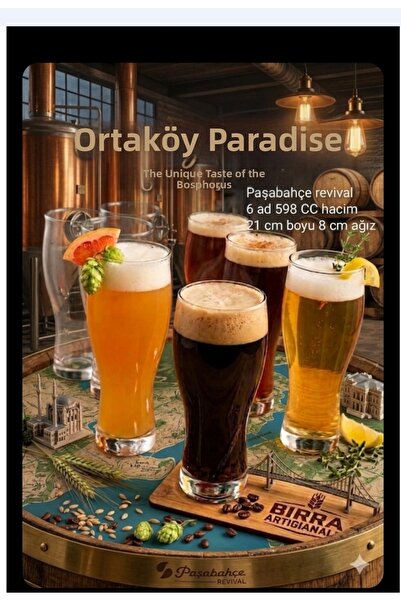 ORTAKÖY CENNETİ 6 قطع من كؤوس البيرة باشاباهتشي ريفايل 598 سم مكعب، ارتفاع 21...