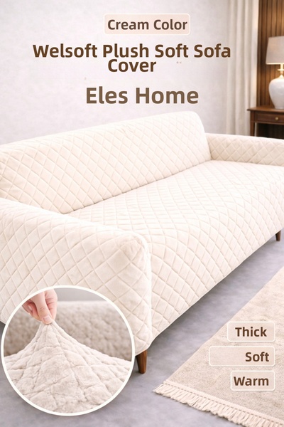 etleshome Soft Welsoft Cream Elastic 3-Seater Sofa Cover |   Non-Slip, Flexib...