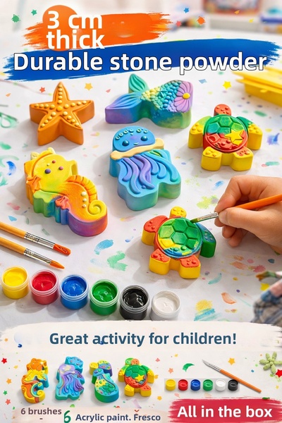 MİSSEHOME 6 Pieces (3D) Sea Creatures Stone Painting Set Child Development Ac...