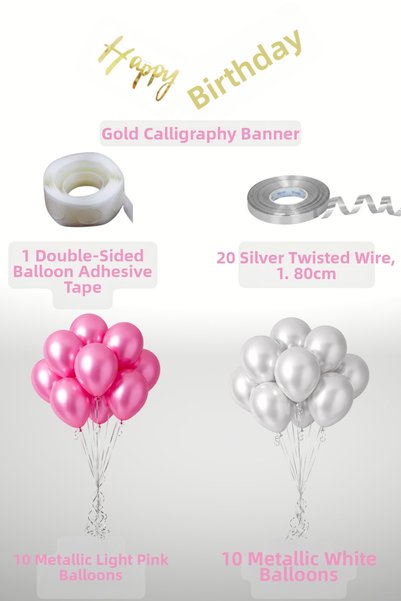 BOXLAND Happy Birthday Gold Lettering Banner Balloon Set Pink White Metallic Balloon Party Decoration Set Birthday