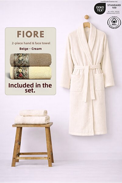 Ellaline 3 Piece Striped Women's Bathrobe Set 100% Cotton Certified + Gift Fi...