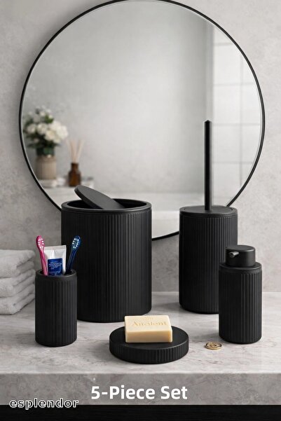 esplendor Trash Can, Toilet Brush, Soap Dispenser 5 Piece Bathroom Set