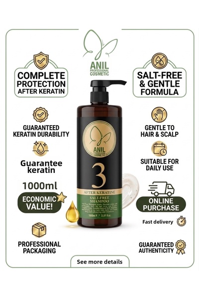 Anil Professional Cosmetics شامبو برازيلي خالٍ من الأملاح بعد الكيراتين 1000 ...