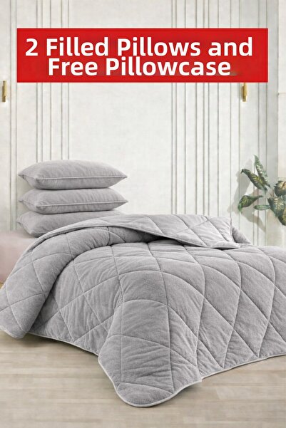 cs ilkim "With a Gift" Double-Sided 195X215 Luxury Welsoft Quilt Gray