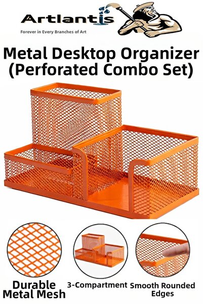 Artlantis Desktop Metal Pen Holder Set 3-Piece Combo 1 Pack Mesh Perforated C...