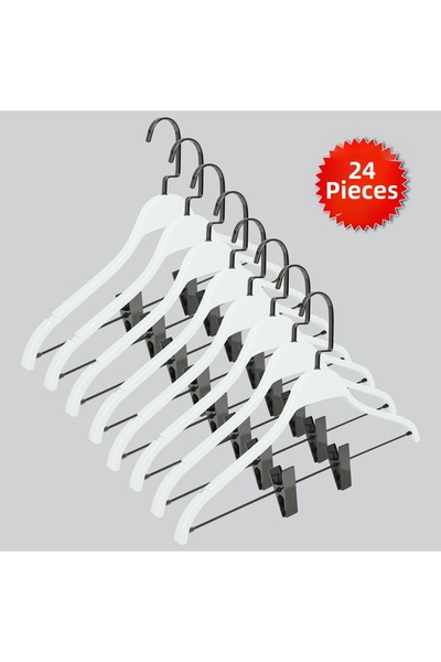 NYN مشبك خشبي (خطاف نيكل أسود) للتنورة، البنطلون، الملابس المجمعة، 24 قطعة