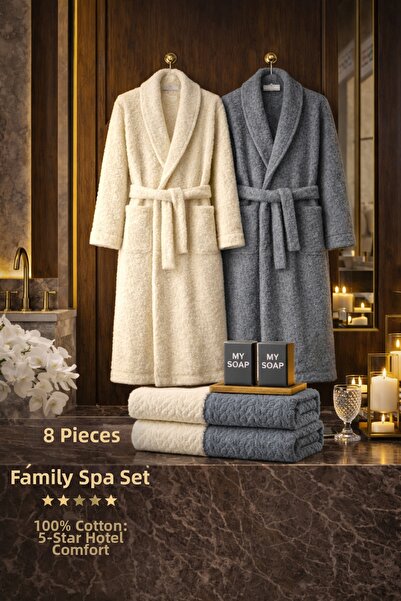 MUK's Σετ μπουρνούζια 8 τεμαχίων, 100% βαμβακερά, πολυτελείας, με ειδική τσάντα