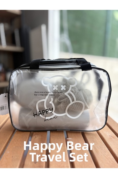 ARVALE مجموعة السفر هابي بير |   منشفة استحمام، صابون، مشط مع حقيبة تنظيم شفافة