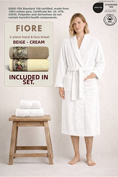 Ellaline 3 Piece Women's Shawl Bathrobe Set 100% Cotton Certified Gift Fiore ...