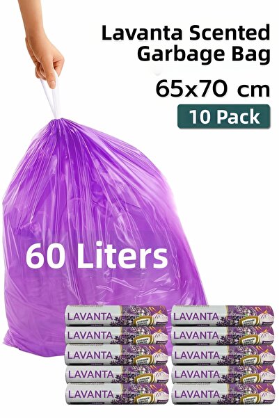 ARVALE 10 Packages Large Size 65X70 Lavender Scented Drawstring Garbage Bag (...