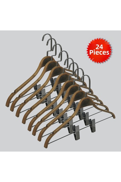 NYN مشبك خشبي (خطاف نيكل أسود) للتنورة، البنطلون، الملابس المجمعة، 24 قطعة
