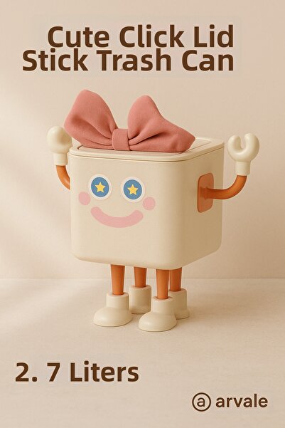 ARVALE Cute Click Lid Trash Can 2.7 Liter |   Ribbon Design