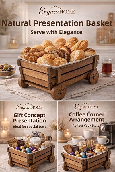 ENYAZA(2024) Wooden Rolling Presentation Basket 40 Flyer Baskets Decorative B...