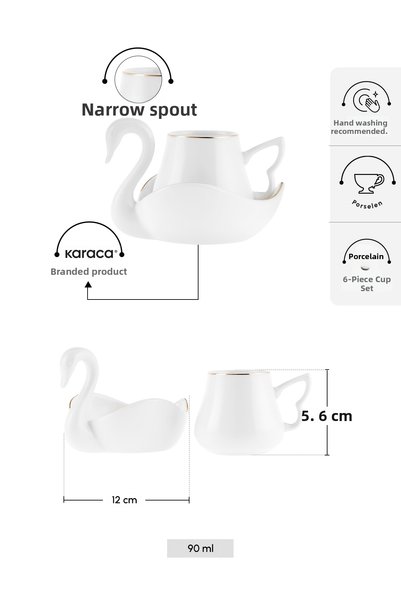 Karaca Swan 6-Person Coffee Cup Set 90 ml