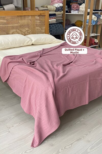 sutra 100% Cotton King Size Muslin Knitted Pique Set with Elastic Sheets