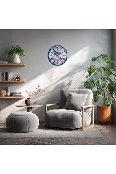 Marsilyan Gray Flower Cup 36 cm Wall Clock