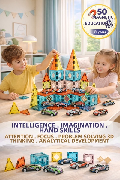 TOYFEST مجموعة مكونة من 43 قطعة من المكعبات المغناطيسية - لعبة ذكاء تعليمية، ...