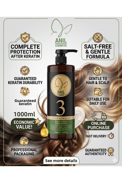 Anil Professional Cosmetics شامبو برازيلي خالٍ من الأملاح بعد الكيراتين 1000 مل؛ AFTER KERATINE