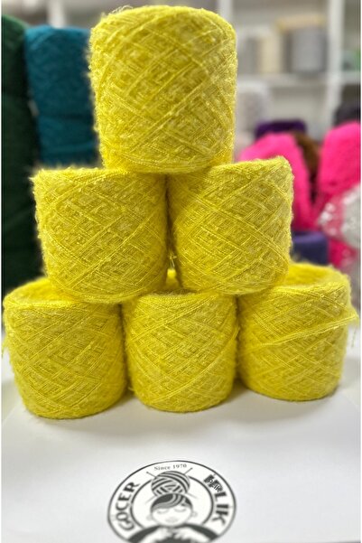 göçer Νήμα για πλέξιμο στο χέρι μπουκλέ μοχέρ χρώμα κίτρινο οπτικό δίχτυ 600 γρ.