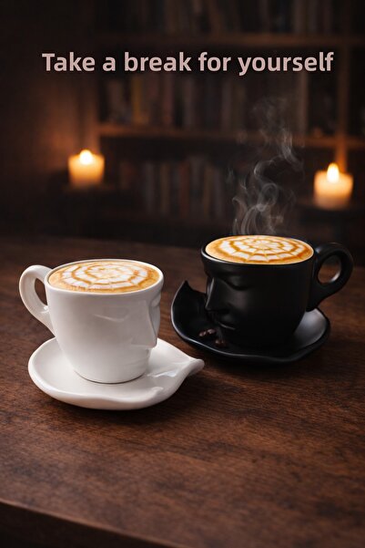 ARVALE طقم أكواب على شكل وجه إسكندنافي باللونين الأسود والأبيض مكون من قطعتين...