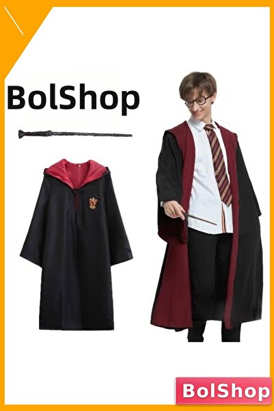BolShop مجموعة أزياء هاري بوتر جريفيندور، عباءة ونظارات وعصا سحرية، للأعمار م...