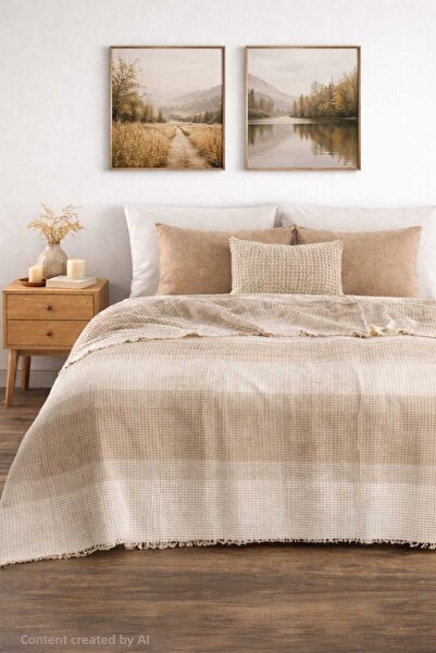 vanillasoft Vanilla Soft Beige Cream Plaid Multi-Purpose Pique 200 X 220