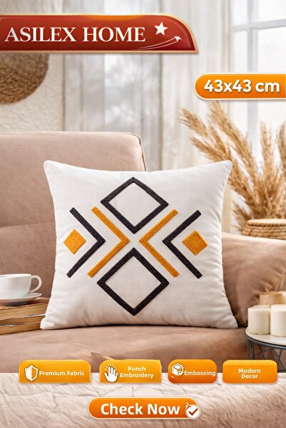 Asilex Home Collection Husă de pernă decorativă cu broderie în relief, 43x43 ...