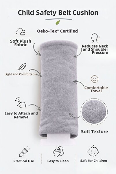 ubeybi وسادة حزام أمان للأطفال، وسادة رقبة ناعمة من القطيفة، وسادة رحلات مريح...