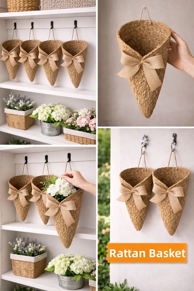 ecrella Wicker Wall Basket Handmade Decorative Door & Balcony Ornament Rustic...