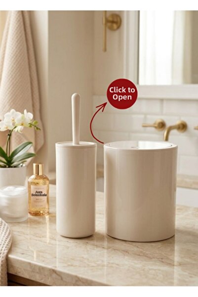 Okyanus Home Set de găleți și perii pentru WC rotund din 2 piese Bej Click Cover