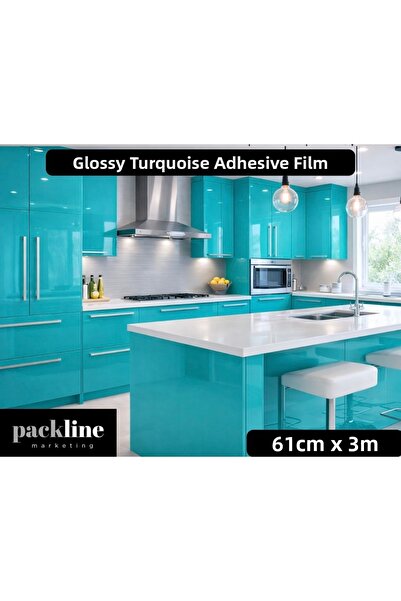 Packline Marketing Glossy Turquoise Kitchen Cabinet and Furniture Covering Fi...