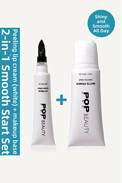 POP Beauty كريم تقشير الشفاه (أبيض) وقاعدة مكياج لتقليل المسام