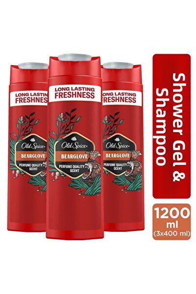 Old Spice Bearglove Men's Shower Gel and Shampoo 3 in 1 Body Hair Face 400 ml X3