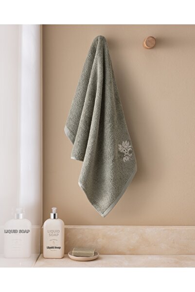 Madame Coco Selmor 100% Cotton Embroidered Face Towel - Khaki - 50X76 cm