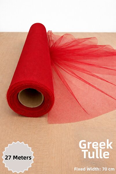 Mortex Червен ирански гръцки тюл, дължина 27 метра, ширина 70 см, за годеж, с...