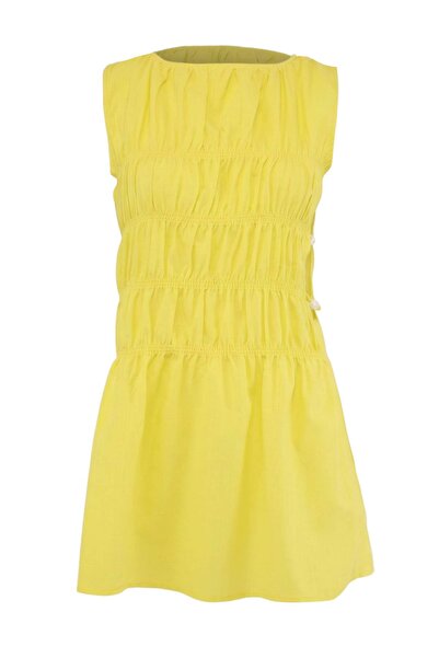 Trendyol Collection Yellow Woven Mini Accessory Detail 100% Cotton Beach Dres...