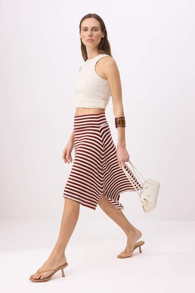 Trendyol Collection Multi-Colored Striped A-Line/ Bell-Shape Asymmetrical Sof...