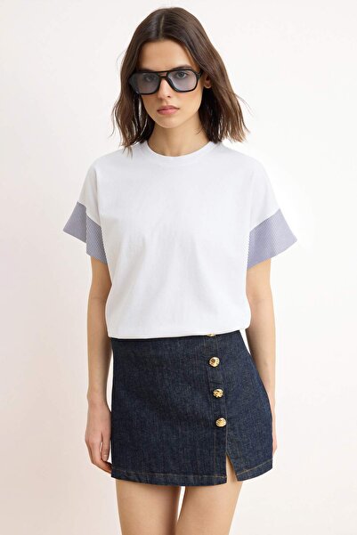 Trendyol Collection Tricou alb din bumbac gros, cu croiala relaxată/confortab...