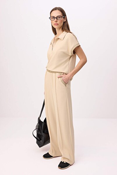 Trendyol Collection Taş Regular Turn-Down Collar Wide Leg Long Soft Touch Kni...