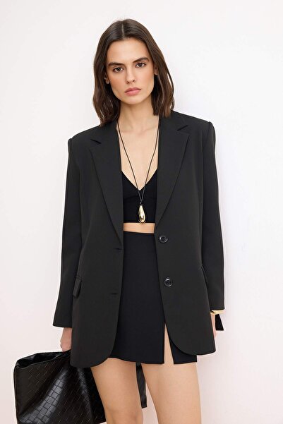 Kolekcia Trendyol Čierna tkaná oversize bunda typu Blazer TWOAW24BC00107