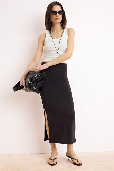 Συλλογή Trendyol Πολυαμίδη Μαύρη Μίντι Φούστα - ίσιο σκίσιμο, Μολύβι με μονόχ...