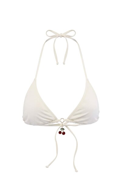 Trendyol Collection Ecru Triangle Covered Bikini Top with Charm Accessories T...