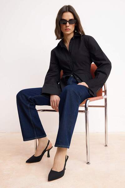 TRENDYOL SHOES Schwarze spitze Zehenspitze, offener Rücken, Damenschuhe mit 8...