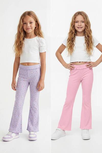 TRENDYOLKIDS Lila-rosa 2-teilige einfarbige Strickleggings TKDSS26TA00003