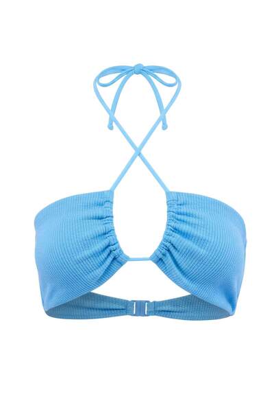 Trendyol Collection Turquoise Strapless Covered Cut Out Detailed Textured Bik...