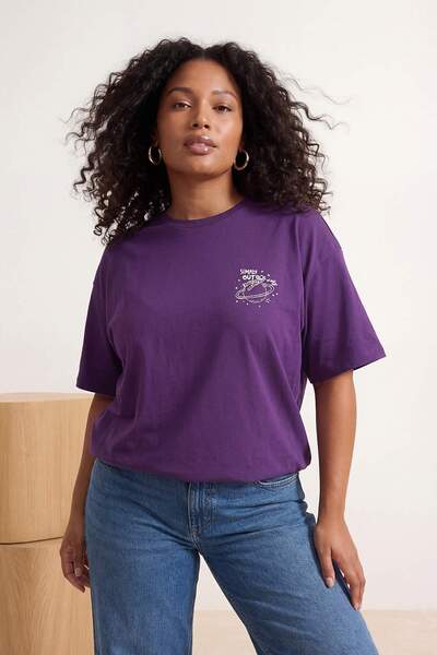 Trendyol Curve Lila, 100 % Baumwolle, Oversize/Weit geschnittenes, mit Galaxy...