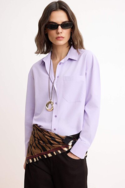 Trendyol Collection Лили, памучна риза с един джоб, модел „бойфренд“, голям р...