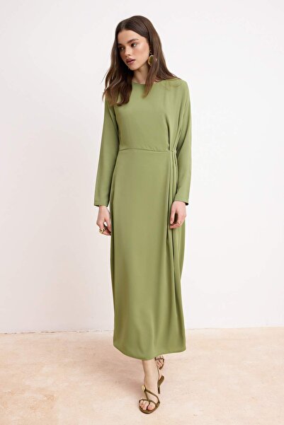 Trendyol Modest Light Green Lined Plain Woven Jessica Hijab Dress Tctss26Eb00131